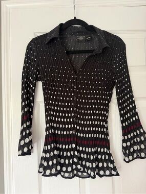 Tailor by B.Moss Polka Dot Pleated Button-Up Top